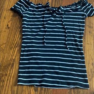 Black and White Striped Off the Shoulder Tie Top